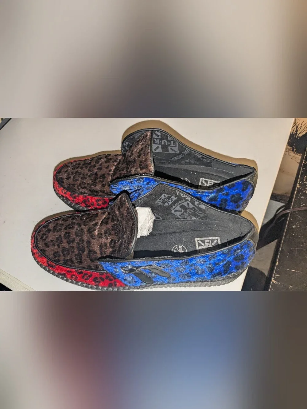 Tuk Leopard-Print Platform Slip-On Slippers in Blue and Red